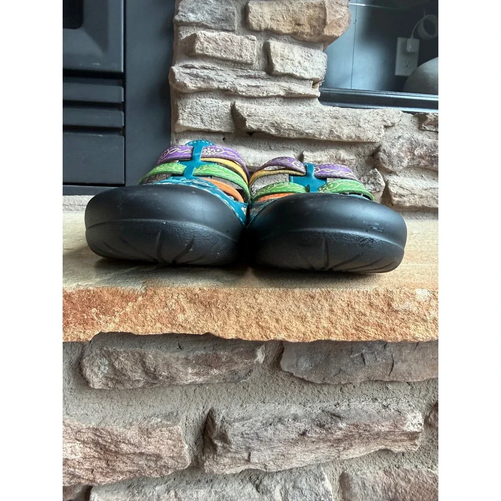 Elite by Corkys Rock Teal Multi Color Leather Artisan Sandals Women's 9 Granola